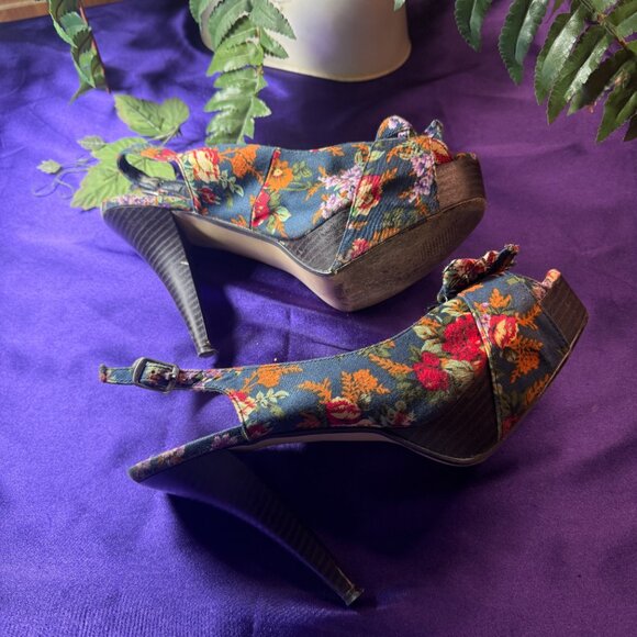 📌Madden Girl Floral Fabric 5 " High Heels Slingback Sandal with Platform - Picture 7 of 14